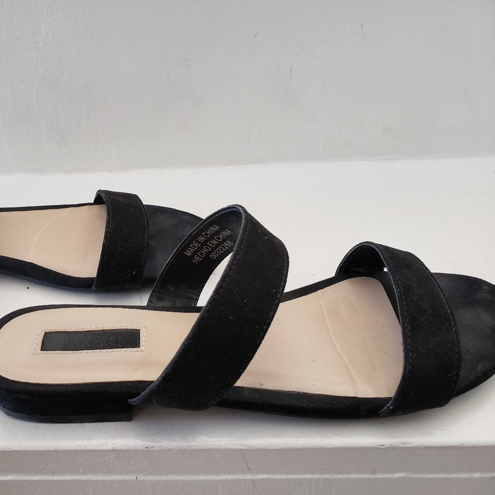 Black Suede Double Strap Slide On Slip On Sandal Sz 8